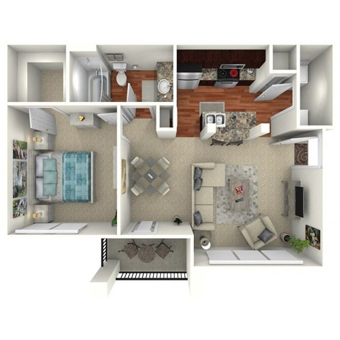 Floor plan for 1 bed, 1 bath, 660 sqft
