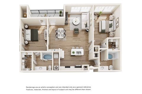 Floor plan for 2 beds, 2 baths, 1345 sqft