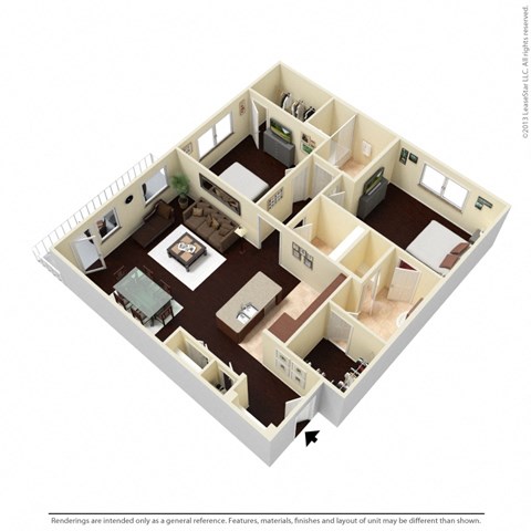 Floor plan for 2 beds, 2 baths, 1160 sqft