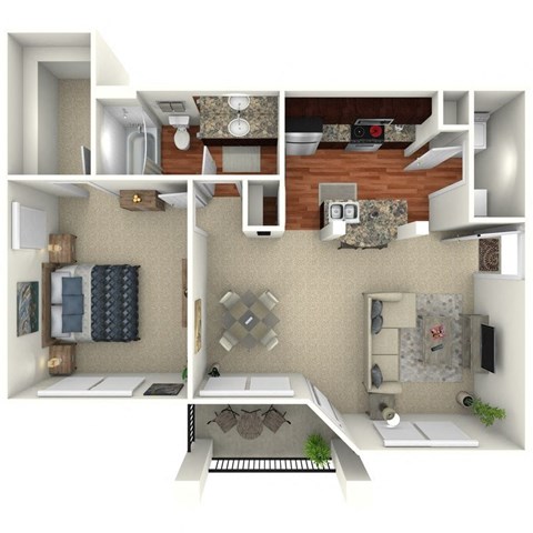 Floor plan for 1 bed, 1 bath, 773 sqft