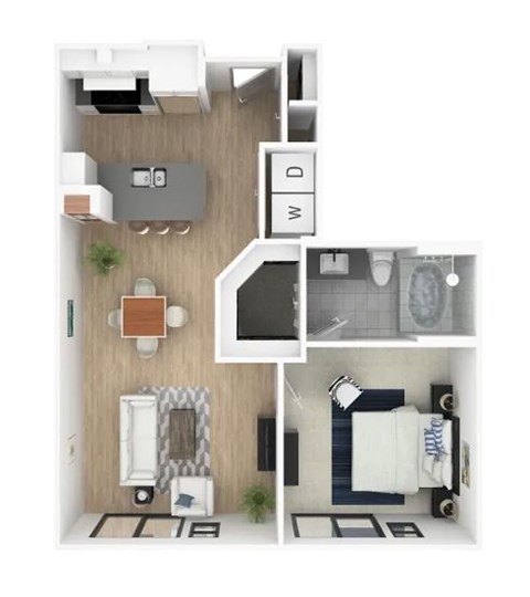 Floor plan for 1 bed, 1 bath, 724 sqft