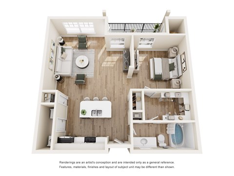 Floor plan for 1 bed, 1 bath, 770 sqft