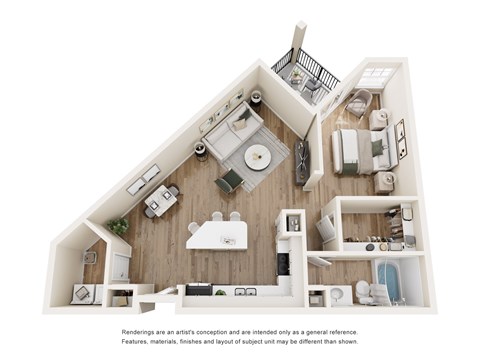 Floor plan for 1 bed, 1 bath, 802 sqft
