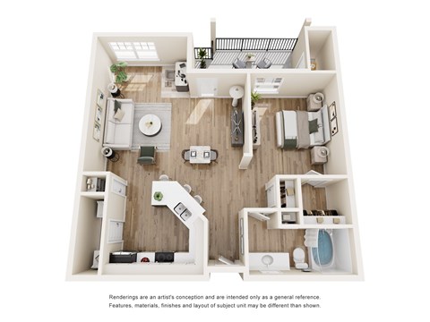 Floor plan for 1 bed, 1 bath, 840 sqft