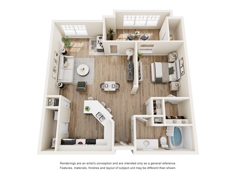 Floor plan for 1 bed, 1 bath, 929 sqft