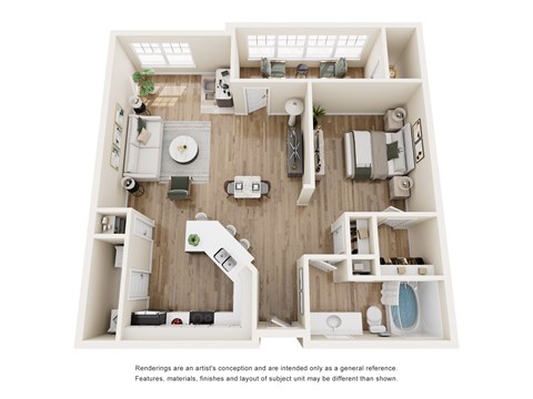 Floor plan for 1 bed, 1 bath, 940 sqft