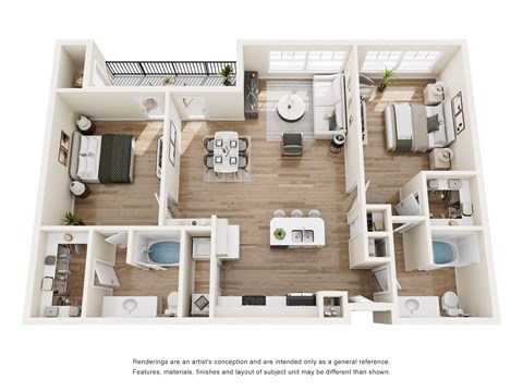 Floor plan for 2 beds, 2 baths, 1258 sqft