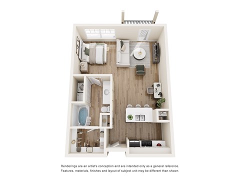 Floor plan for 1 bed, 1 bath, 665 sqft