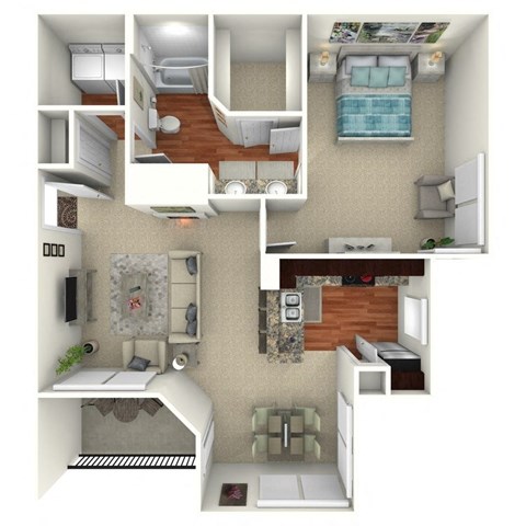 Floor plan for 1 bed, 1 bath, 832 sqft