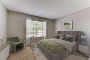 Dallas apartment for rent - Bedroom With Expansive Windows at The Manhattan Apartments, Dallas, TX, 75252