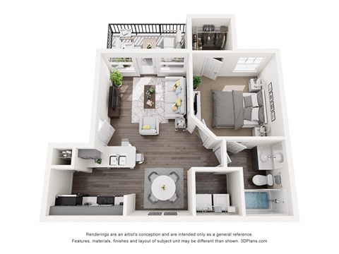 Floor plan for 1 bed, 1 bath, 600 sqft
