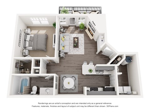 Floor plan for 1 bed, 1 bath, 710 sqft