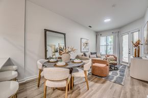 Dallas apartment for rent - Open concept dining and living room with modern furnishings at The Montrose Apartments, Texas