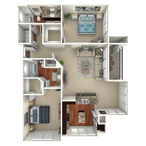 Floor plan for 2 beds, 2 baths, 1103 sqft