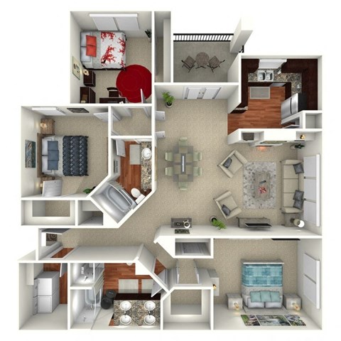 Floor plan for 3 beds, 2 baths, 1454 sqft