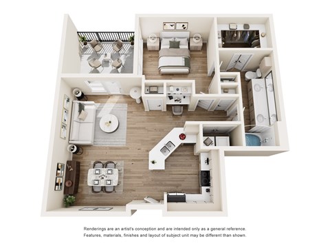 Floor plan for 1 bed, 1 bath, 879 sqft