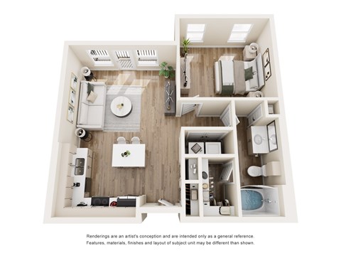 Floor plan for 1 bed, 1 bath, 720 sqft