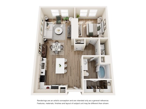 Floor plan for 1 bed, 1 bath, 812 sqft