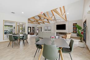 Lake Bluff apartment for rent - A modern dining room with a large table and chairs.