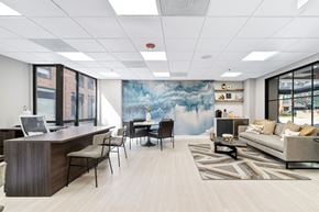 Oak Park apartment for rent - an office space with a large blue mural on the wall