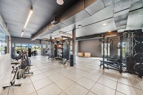 Houston apartment for rent - A spacious gym with a variety of equipment including treadmills, weight machines, and free weights.