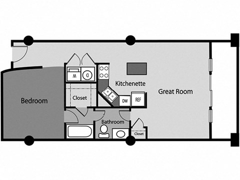 Floor plan for 1 bed, 1 bath, 776 sqft