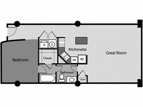 Floor plan for 1 bed, 1 bath, 776 sqft