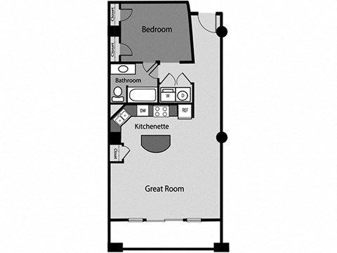 Floor plan for 1 bed, 1 bath, 828 sqft