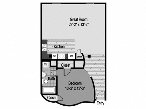 Floor plan for 1 bed, 1 bath, 830 sqft