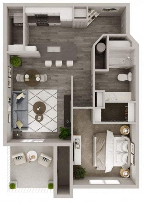 Floor plan for 1 bed, 1 bath, 694 sqft