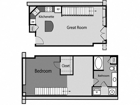 Floor plan for 1 bed, 1 bath, 906 sqft