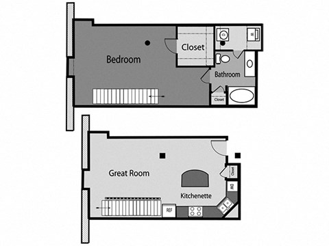 Floor plan for 1 bed, 1 bath, 907 sqft