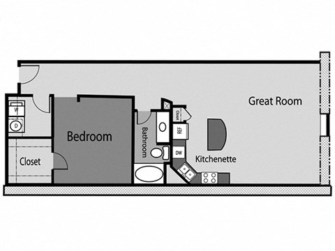 Floor plan for 1 bed, 1 bath, 1003 sqft