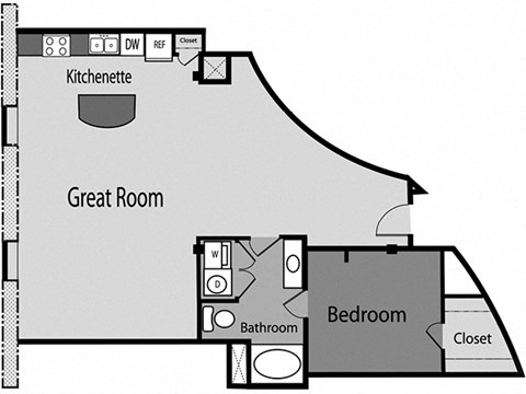 Floor plan for 1 bed, 1 bath, 1039 sqft