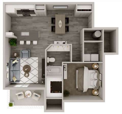 Floor plan for 1 bed, 1 bath, 885 sqft