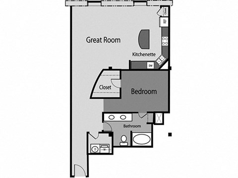 Floor plan for 1 bed, 1 bath, 1043 sqft