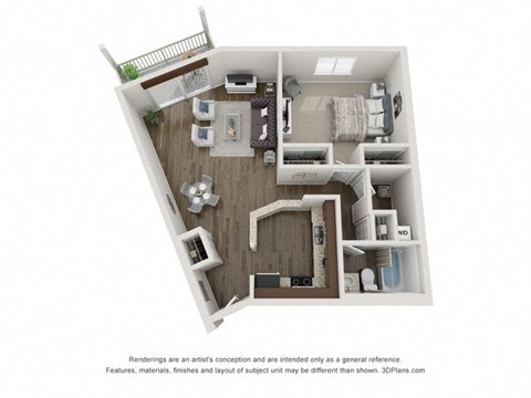 Floor plan for 1 bed, 1 bath, 820 sqft