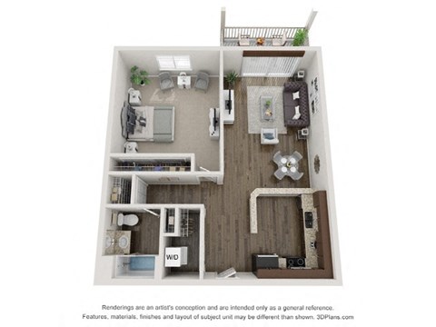Floor plan for 1 bed, 1 bath, 786 sqft