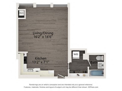 Floor plan for studio, 1 bath, 484 sqft