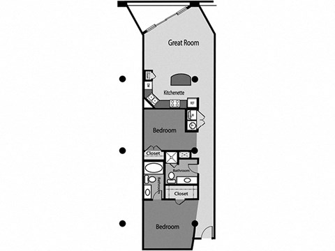 Floor plan for 2 beds, 2 baths, 1168 sqft
