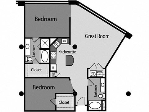Floor plan for 2 beds, 2 baths, 1240 sqft