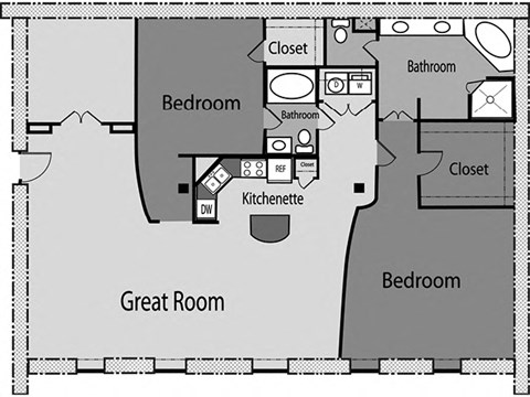 Floor plan for 2 beds, 2 baths, 1800 sqft