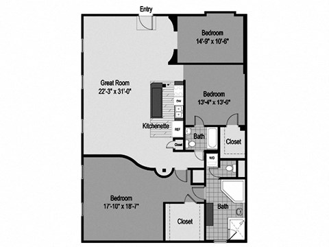 Floor plan for 3 beds, 2 baths, 1800 sqft