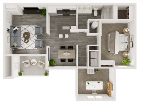 Floor plan for 2 beds, 1 bath, 993 sqft