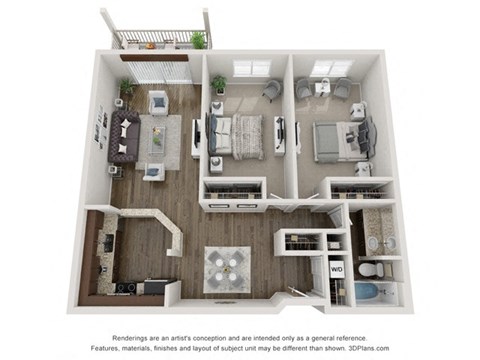 Floor plan for 2 beds, 1 bath, 1003 sqft
