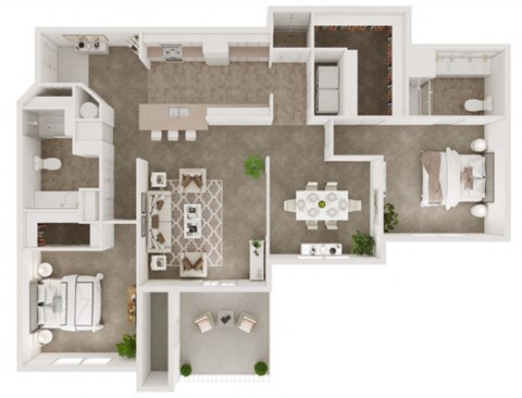 Floor plan for 2 beds, 2 baths, 1170 sqft