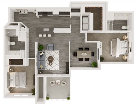 Floor plan for 2 beds, 2 baths, 1145 sqft