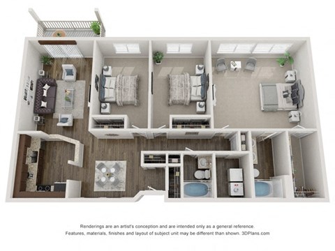 Floor plan for 3 beds, 2 baths, 1468 sqft