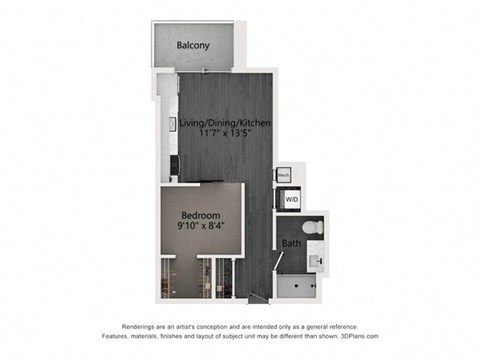 Floor plan for studio, 1 bath, 510 sqft