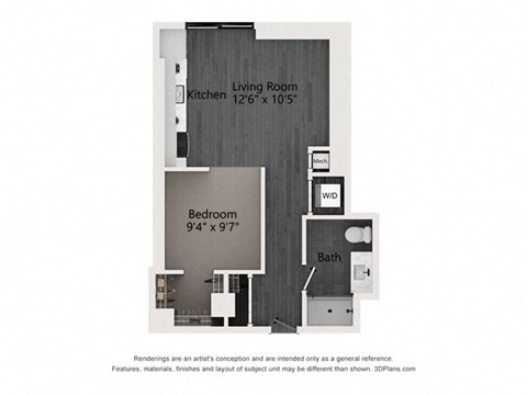 Floor plan for studio, 1 bath, 547 sqft